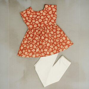 Pomegranate Pop! Girls’ Flare Dress Set in Sunset Orange 4T Soft Cotton NWT